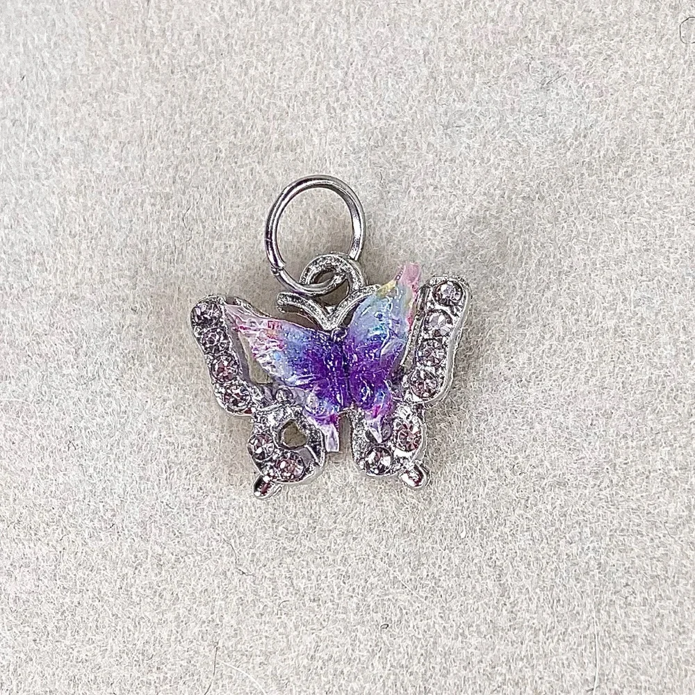 Sparkling Butterfly Charm Pendant – Silver Tone with Crystal & Pastel Enamel